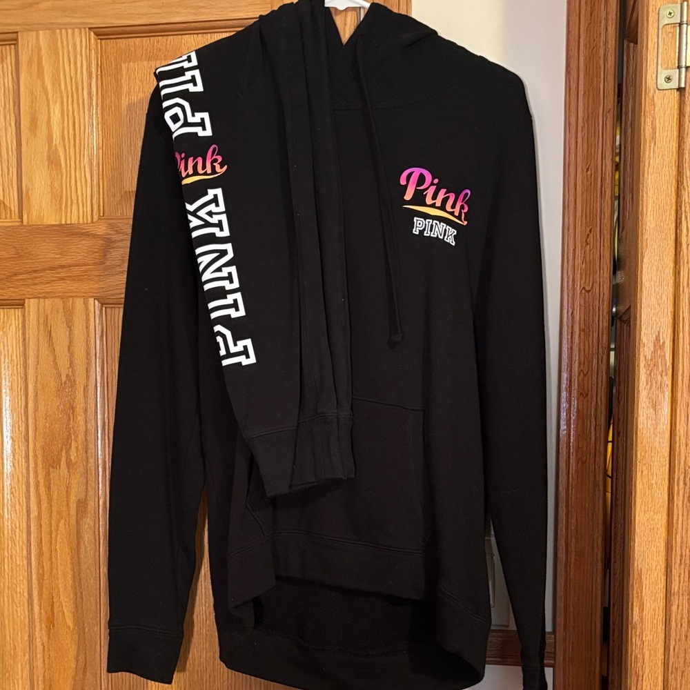 PINK Victoria's Secret Black Hoodie with Pink & White Logo